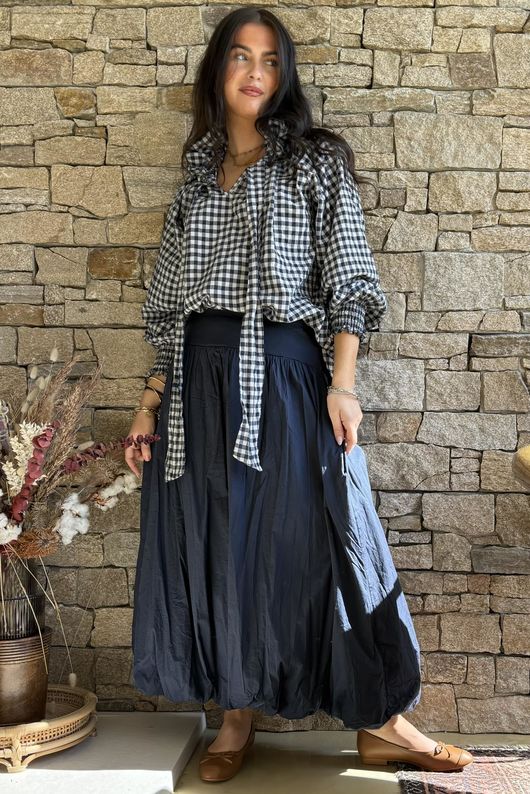Nonni Gingham Poet Blouse Navy